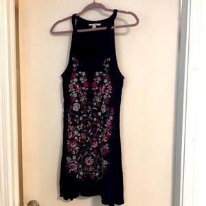 Navy blue embroidered halter dress - light & airy!